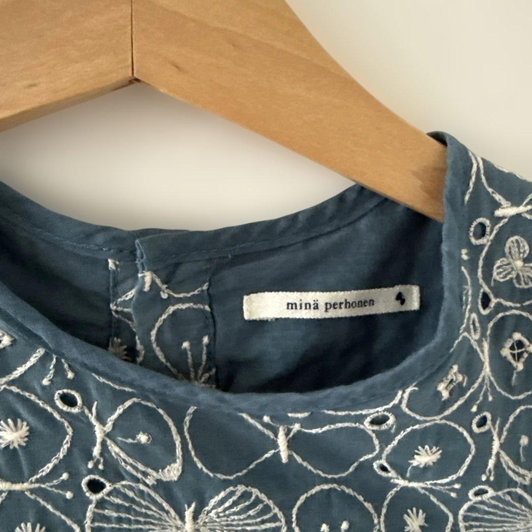 minä perhonen キッズ 刺繍ノースリーブワンピース