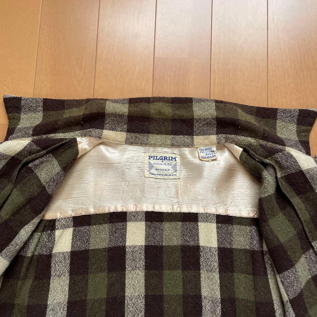 60sPILGRIM 三角タグ　ウールチェック開襟シャツ　ブロックチェック