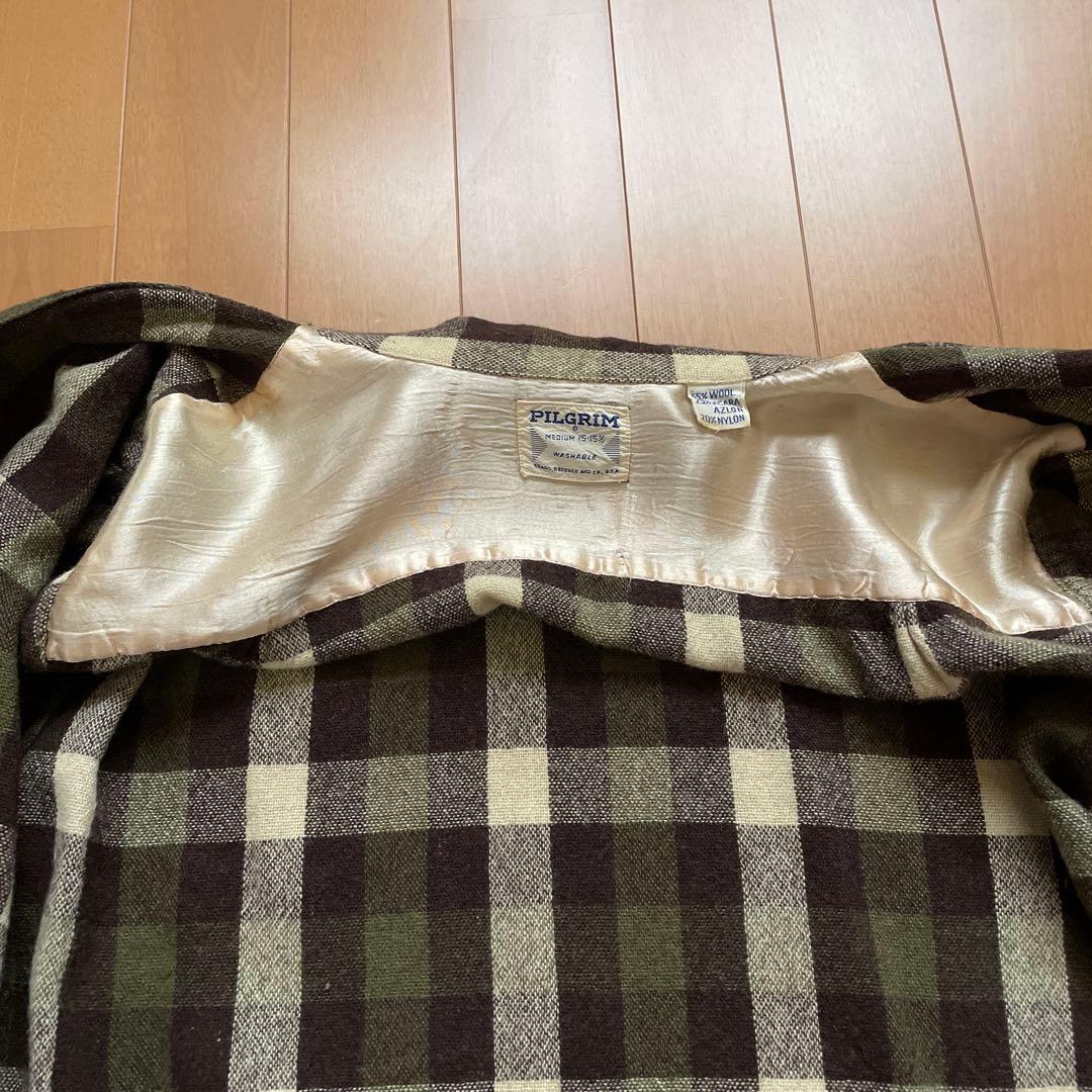 60sPILGRIM 三角タグ　ウールチェック開襟シャツ　ブロックチェック