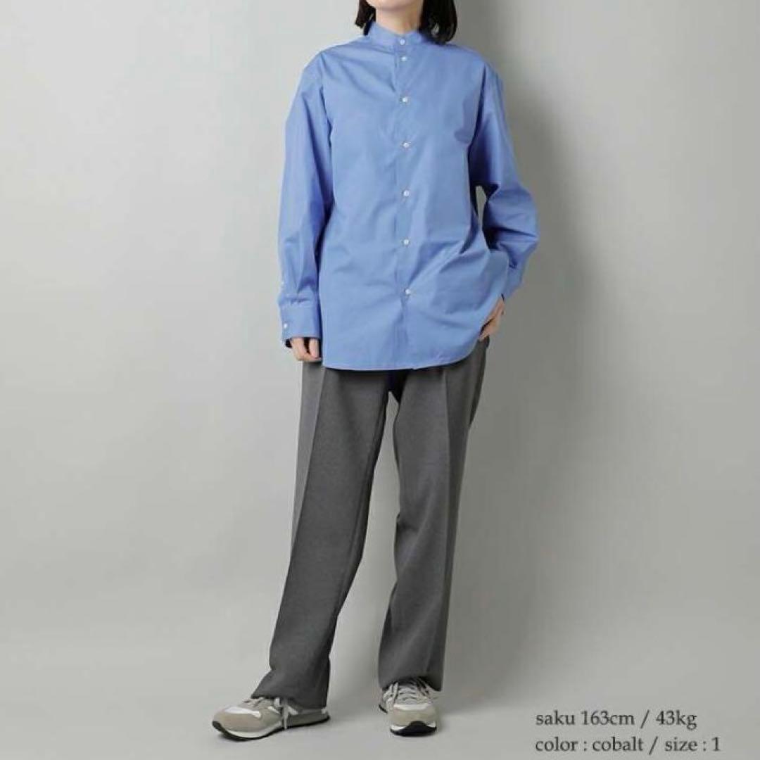 新作未使用級✨ LOEFE コットン ブロード バンドカラーシャツ コバルト 1