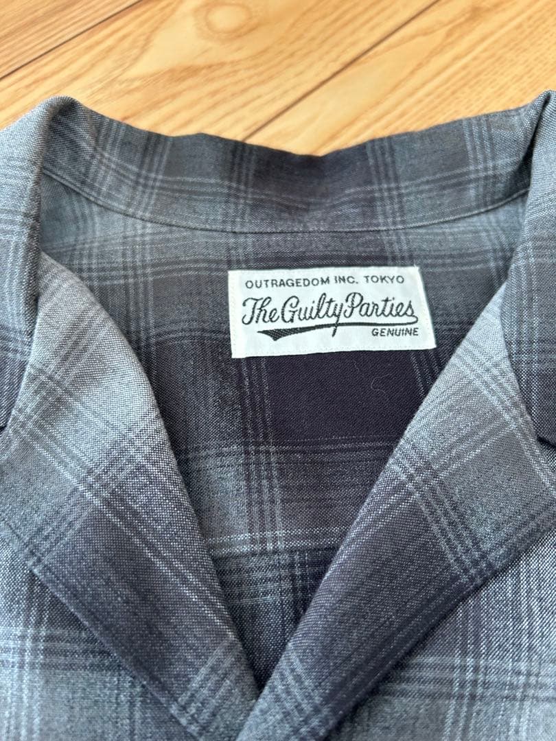 ワコマリア23FWレーヨンオンブレチェックシャツＸL★グレーオープンカラーシャツ