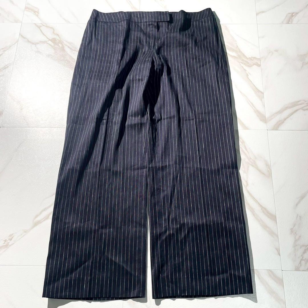 【未使用級】マリナリナルディ リネン スーツ セットアップ 紺 ストライプ 23