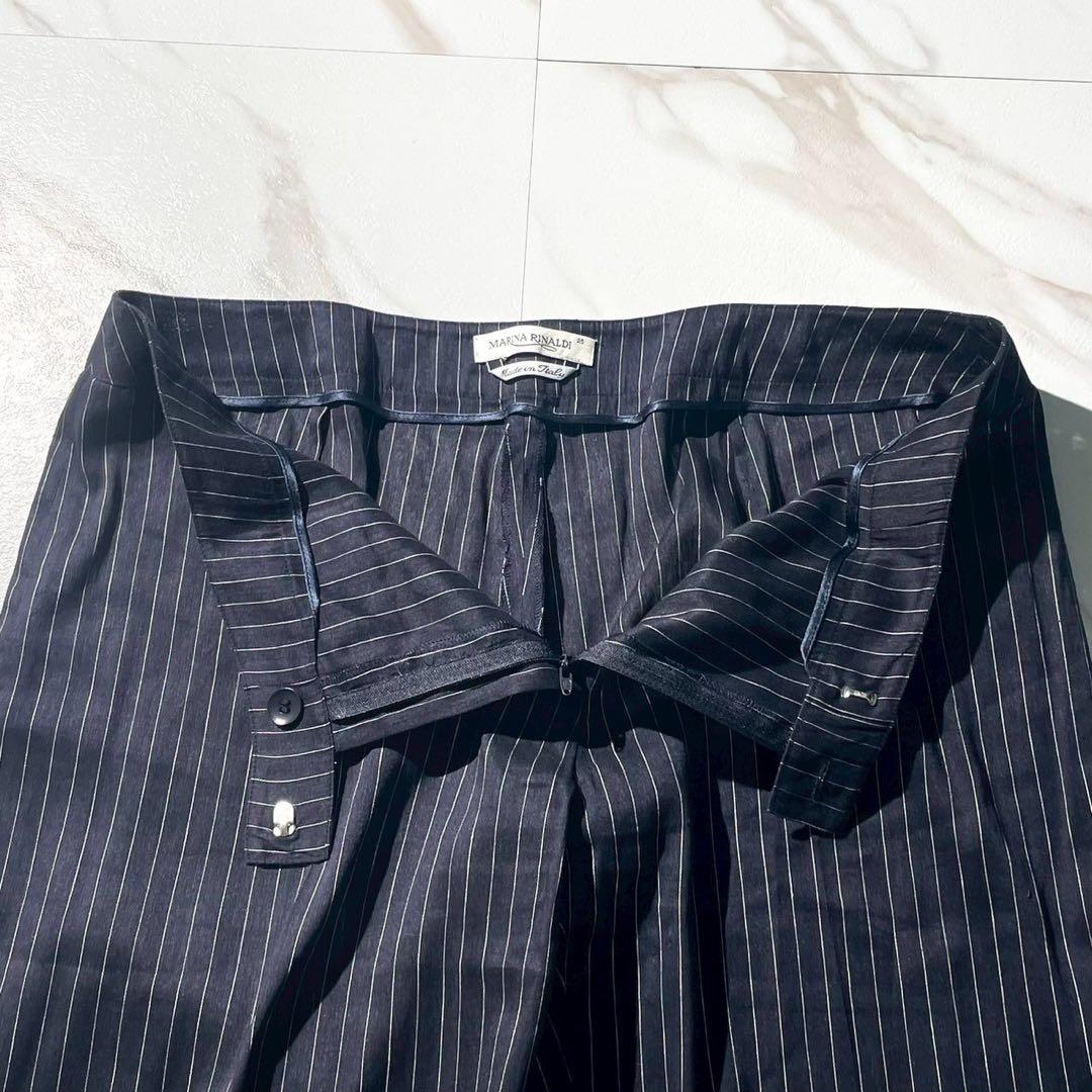 【未使用級】マリナリナルディ リネン スーツ セットアップ 紺 ストライプ 23