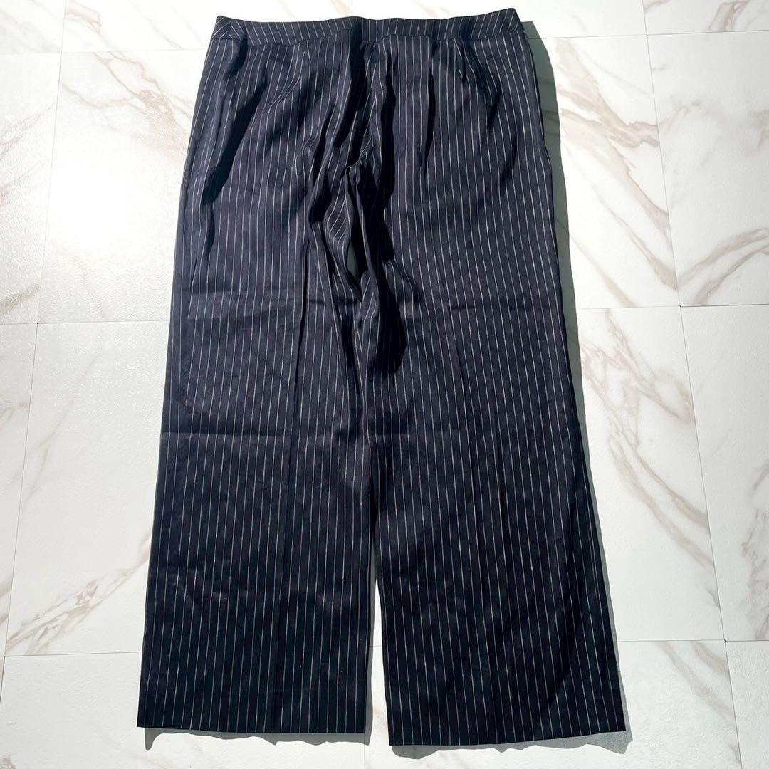 【未使用級】マリナリナルディ リネン スーツ セットアップ 紺 ストライプ 23