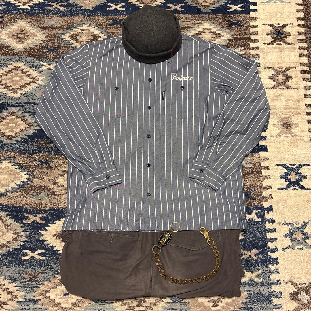 Schott ショット 刺繍 ワークシャツ ストライプ アメカジ バイク