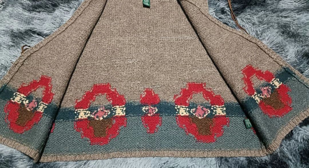 ラルフローレン　90s〜ネイティブ柄ベスト手編み　ウールニット　XL