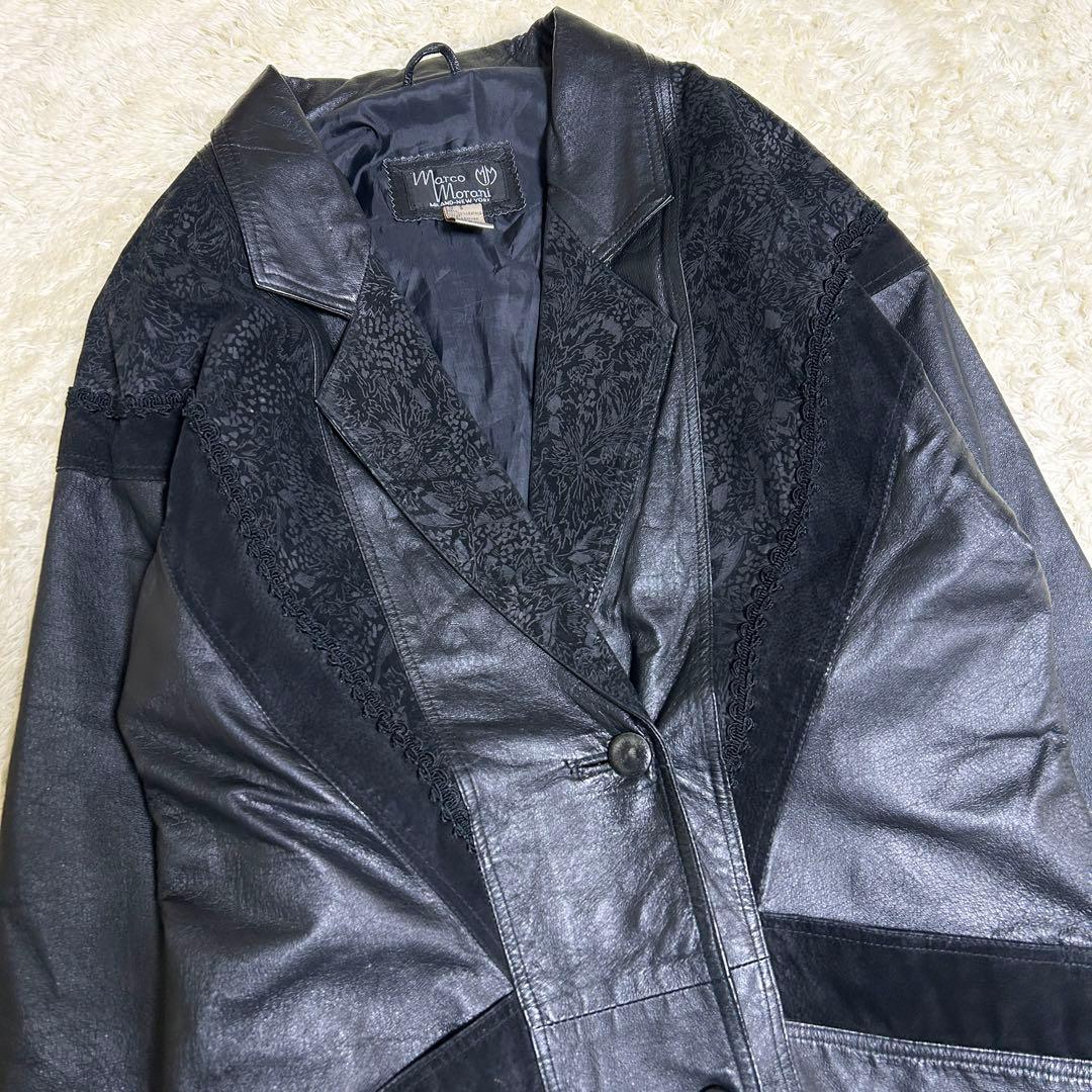 希少✨ヴィンテージ レザーコート マキシ丈 ペイズリー柄 本革 ブラック