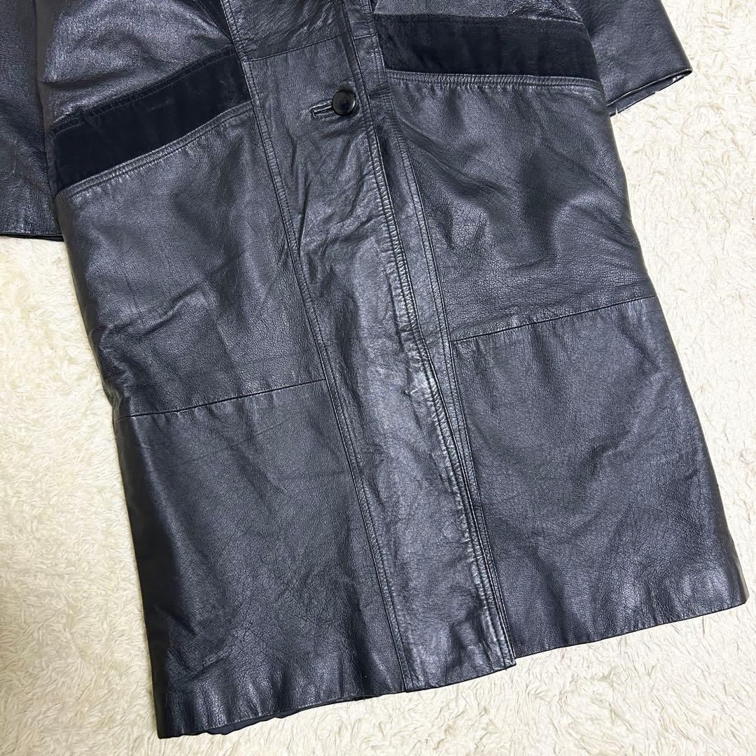 希少✨ヴィンテージ レザーコート マキシ丈 ペイズリー柄 本革 ブラック