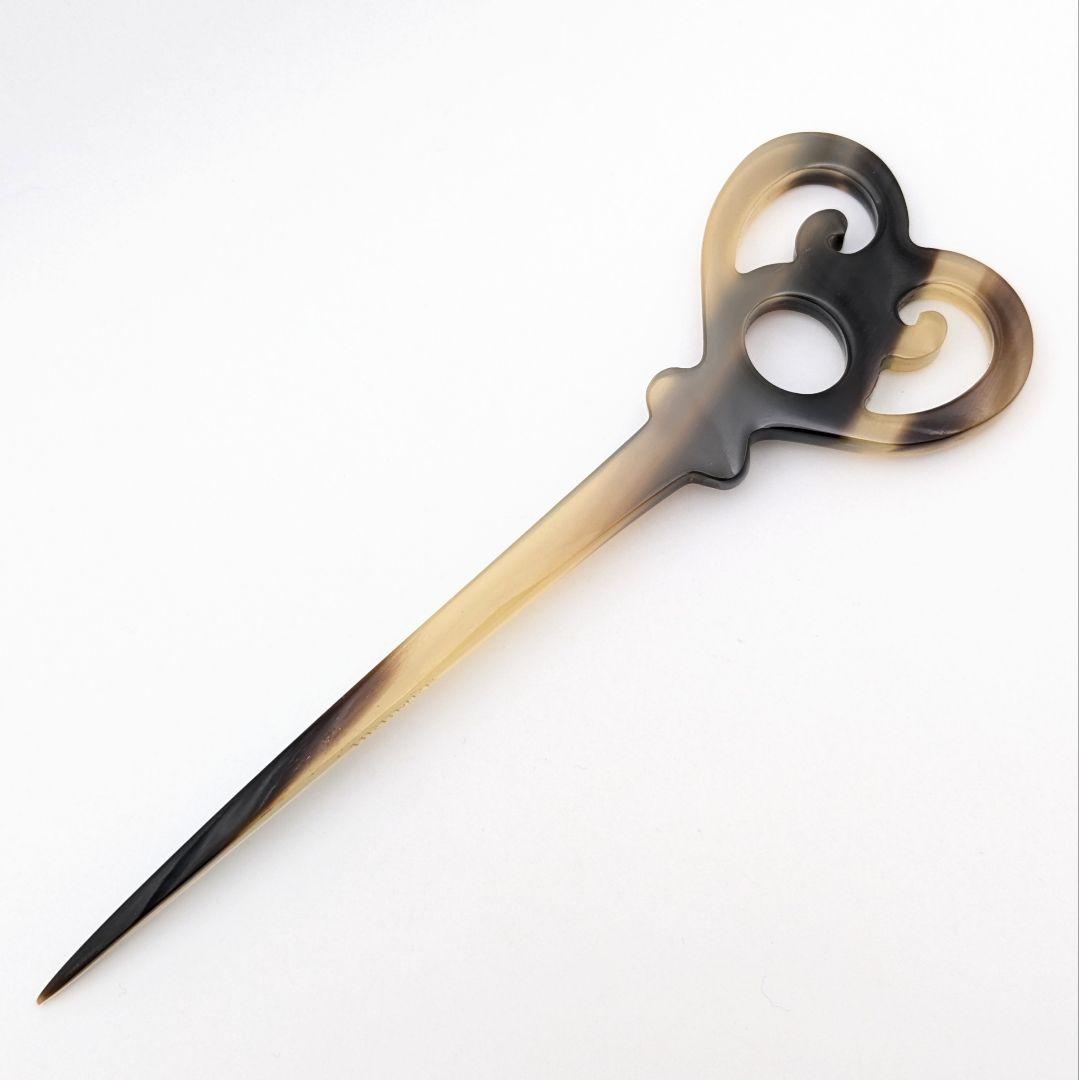 極美品 エルメス HERMES バッファローホーン ハート かんざし 簪 髪飾り