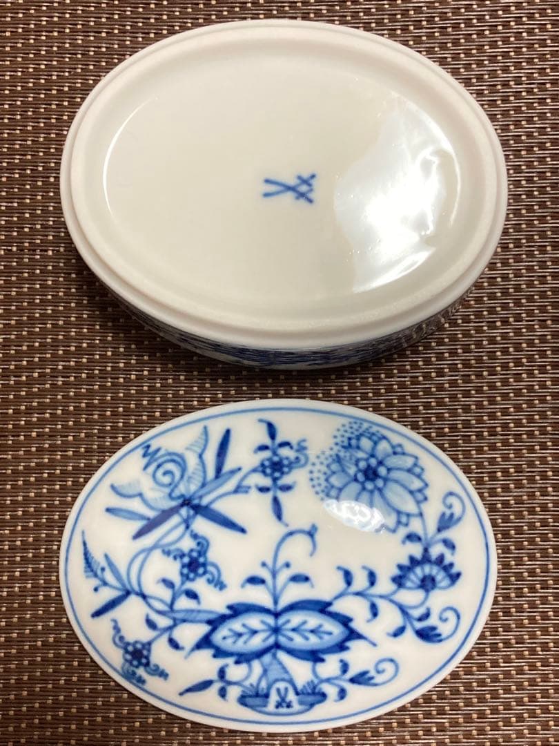 未使用 マイセン 小物入れ ブルーオニオン ボンボニエール ポット ケース 希少