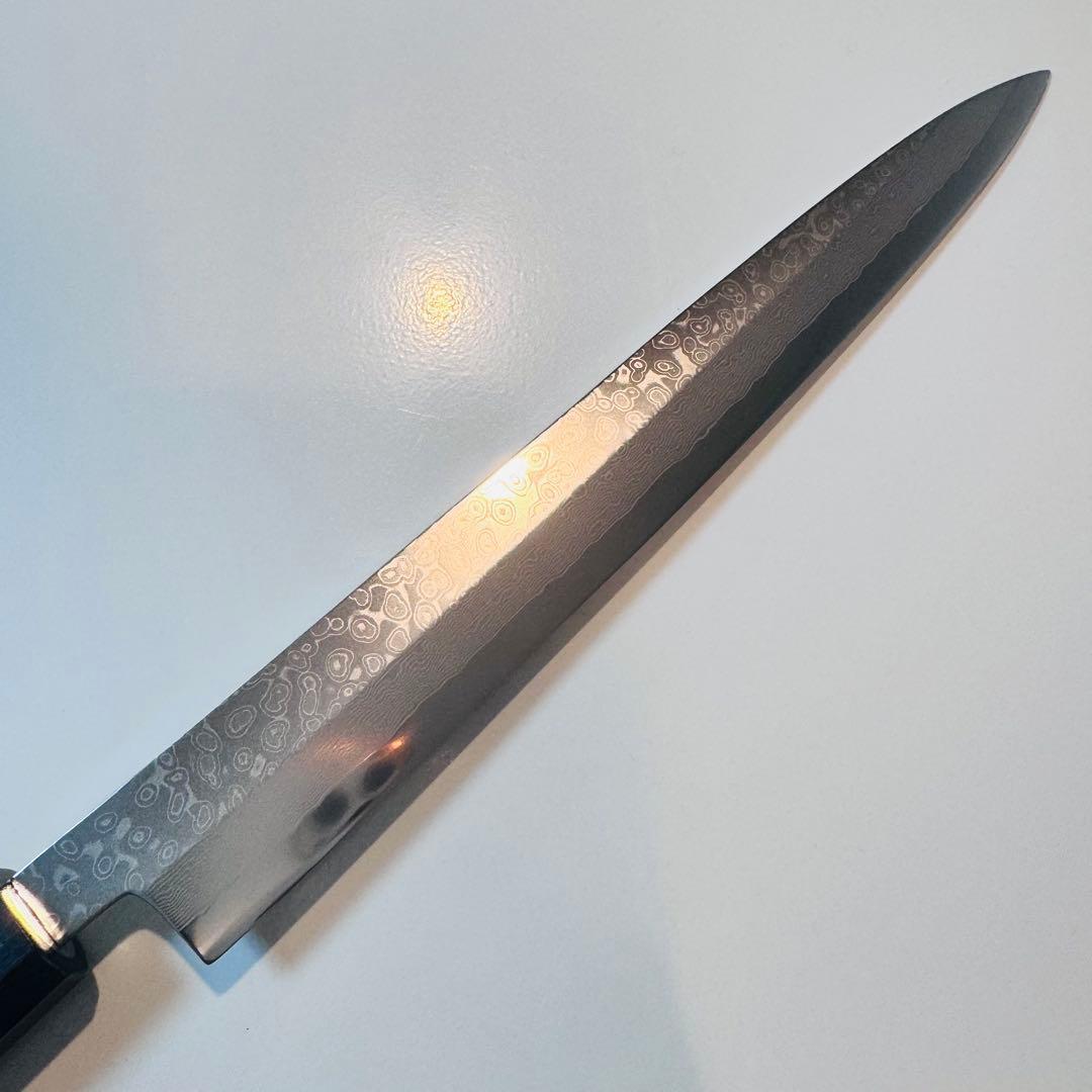 270mm ダマスカス墨流し柳刃包丁 黒檀八角柄 鏡面仕上げ 刺身用