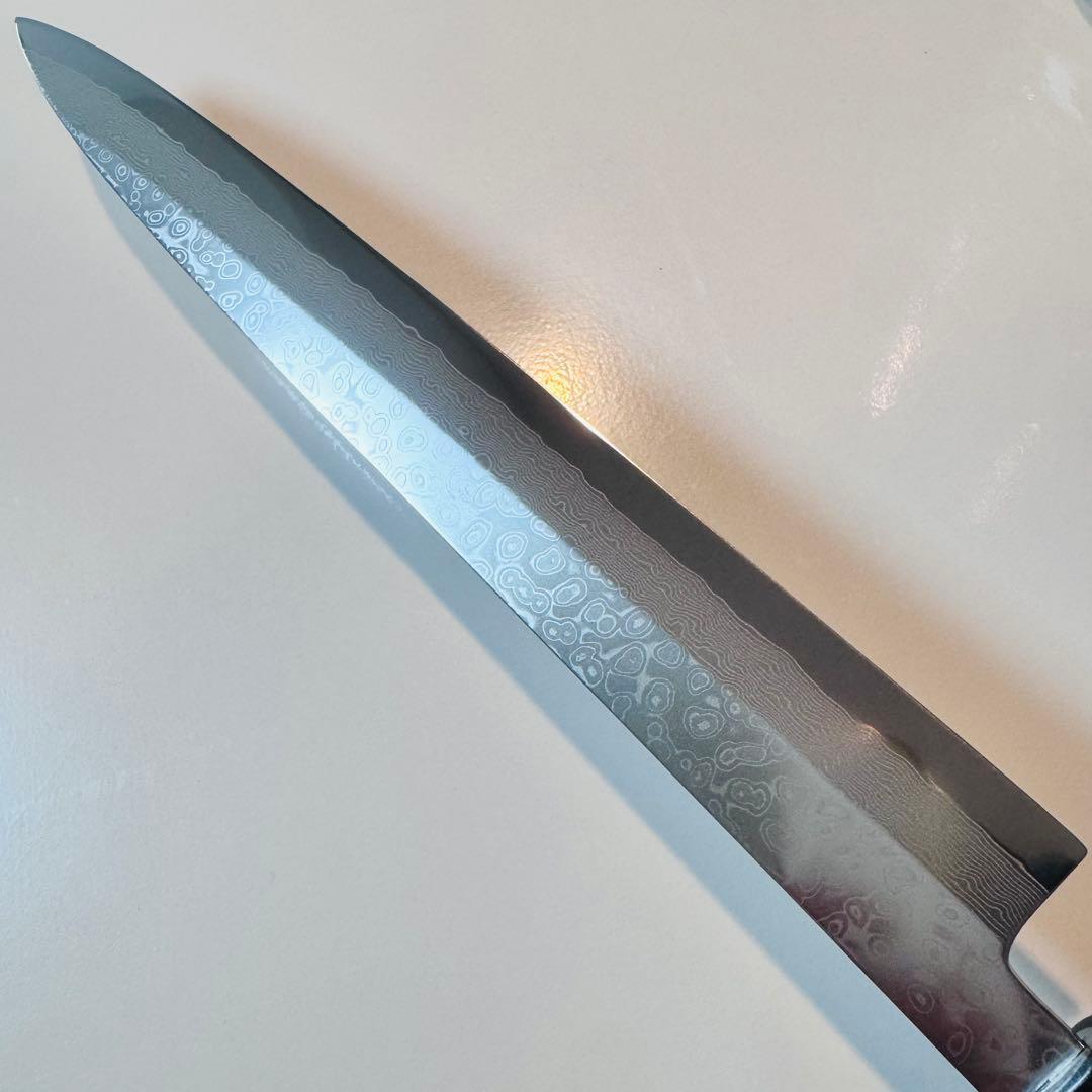 270mm ダマスカス墨流し柳刃包丁 黒檀八角柄 鏡面仕上げ 刺身用