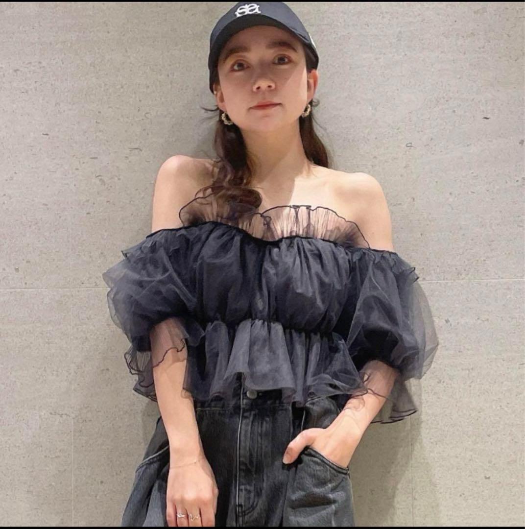 snidel ボリュームギャザーフリルオフショルブラウス