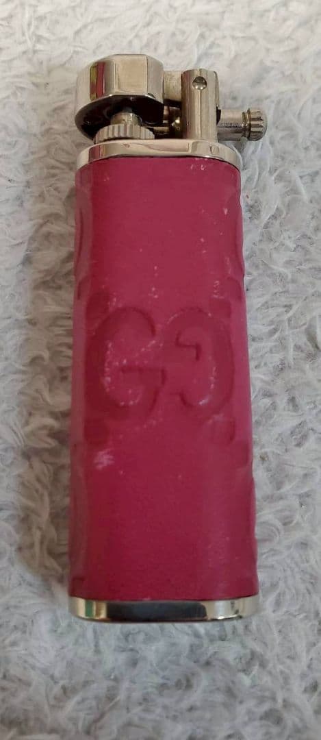 GUCCI ガスライター レザー GG柄 シマ グッチ ライター チェリーピンク
