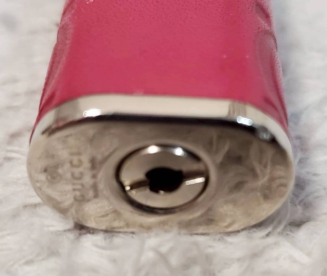 GUCCI ガスライター レザー GG柄 シマ グッチ ライター チェリーピンク