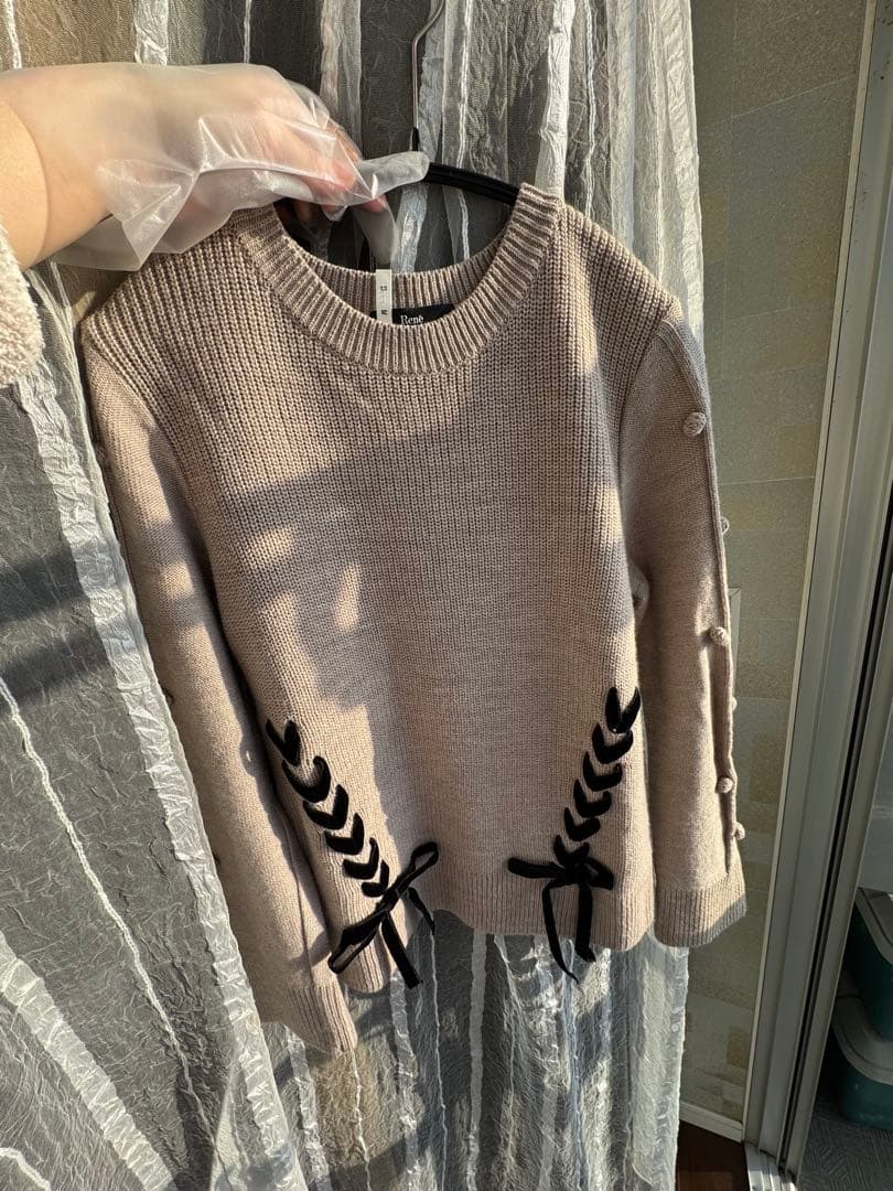 René リボンニット　ベージュ　2023AW サイズ36 ウール100%