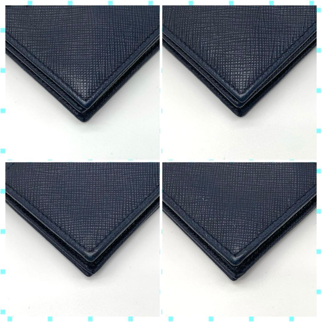 PRADA 名刺入れ カードケース ゴールド金具 サフィアーノ ネイビー