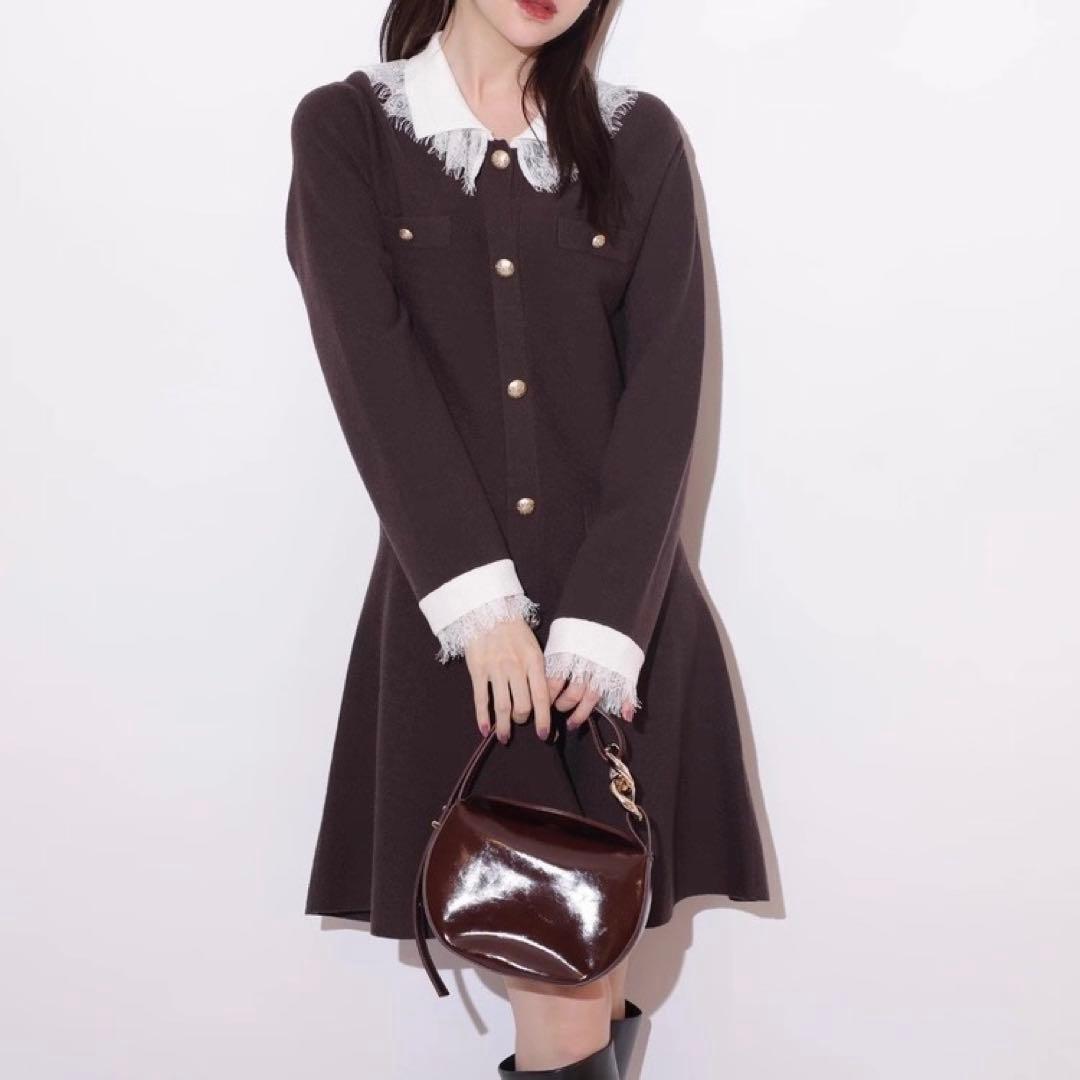 リランドチュール　レースカラーミニニットワンピース