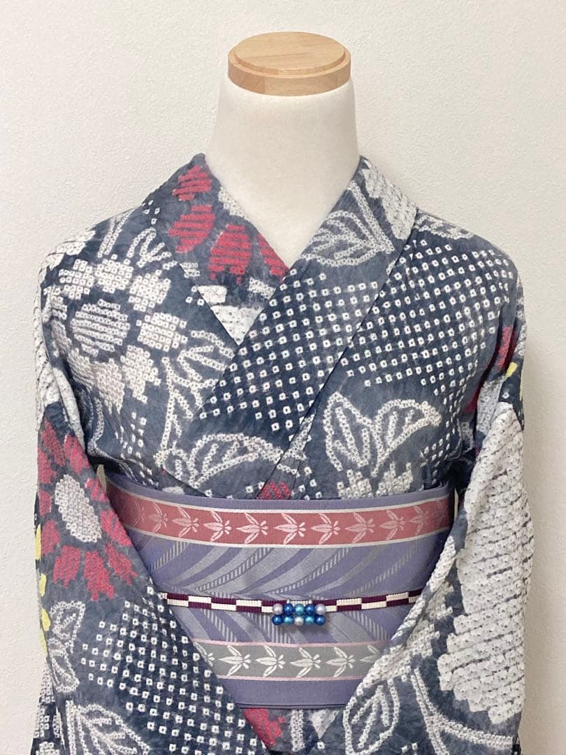 KM　浴衣　有松鳴海絞り　向日葵　裄66cm