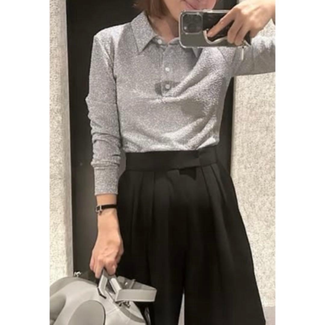 ラメポロカットソー　シルバー　yori 38 新品未使用タグ付