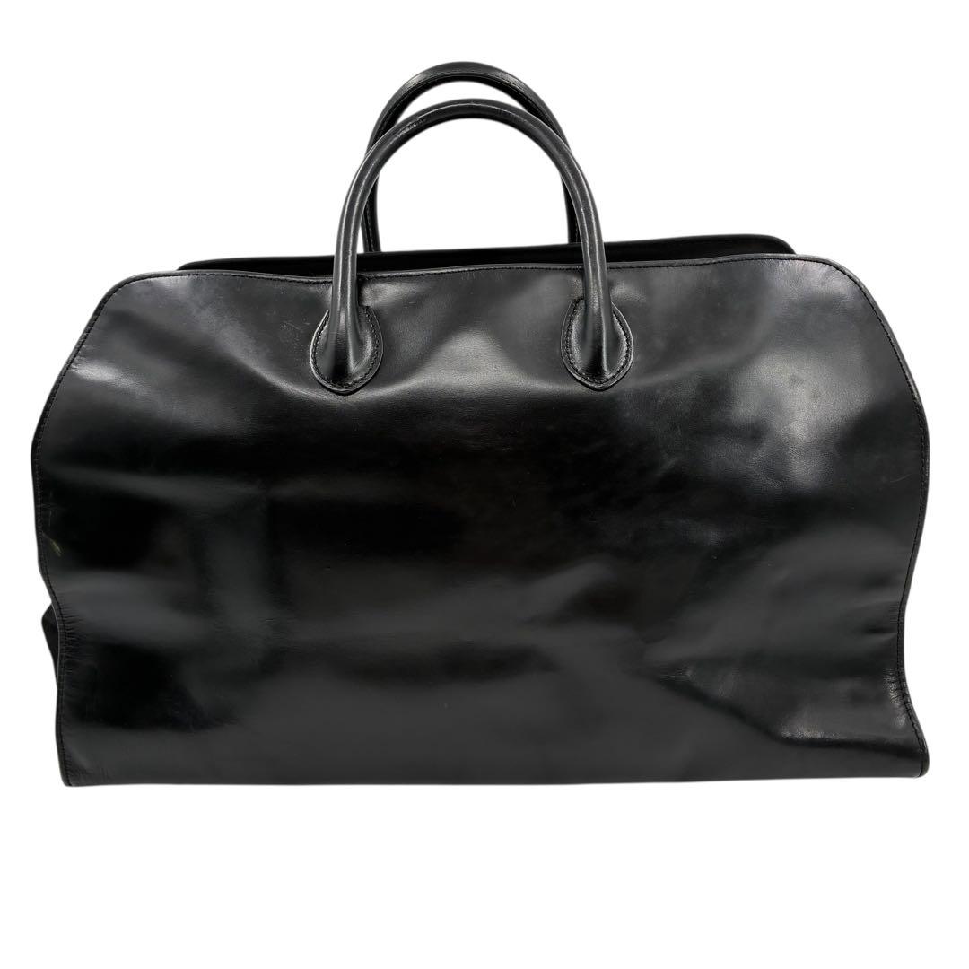 グッチ　ボストンバッグ　キャンバスレザー　大容量　ブラック　ロゴプレート