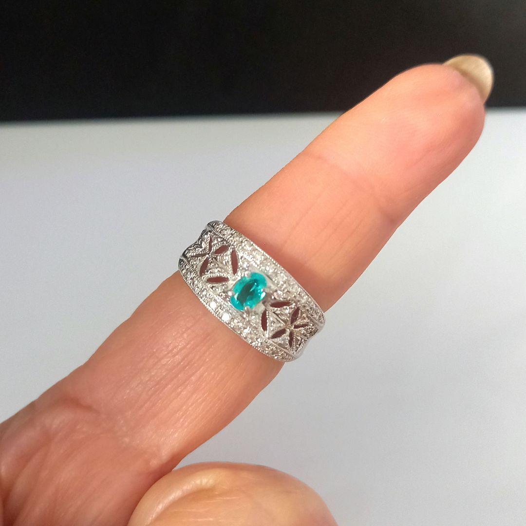 Pt900 パライバトルマリン・ダイヤモンド リング