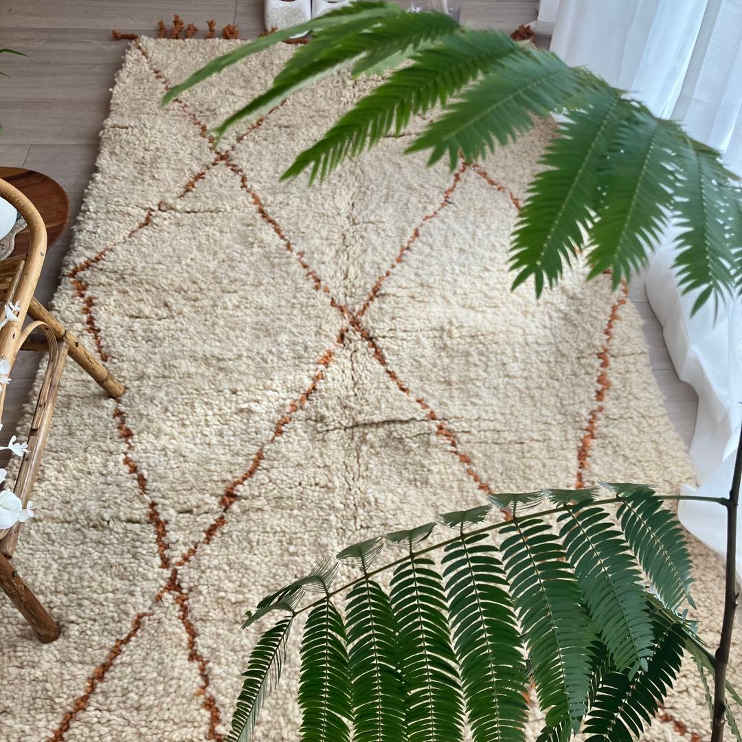 Morokkoモロッコラグ◇ダイヤ　ホワイト　ベニワレン　トルコヴィンテージラグ