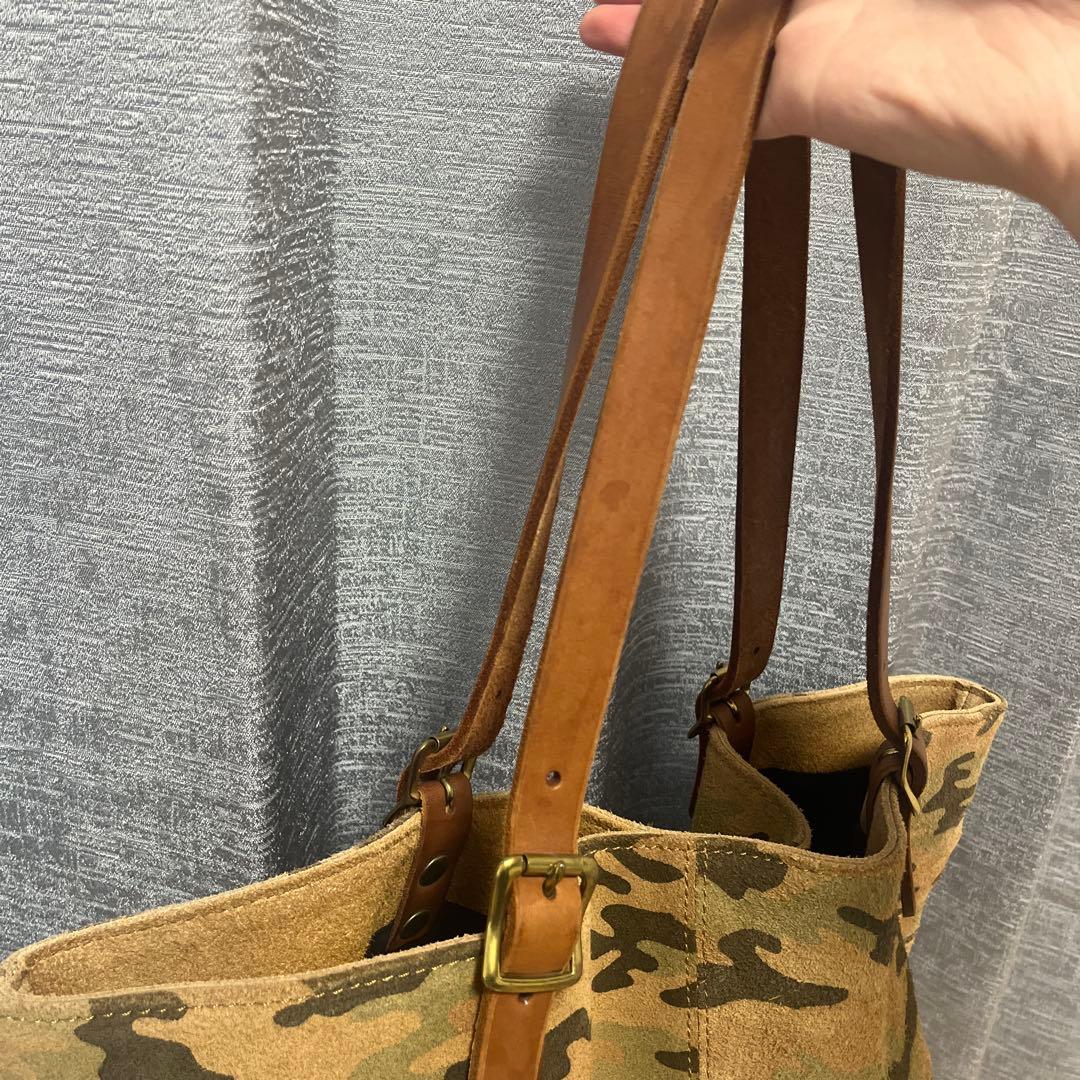 迷彩柄 スエード 革 トートバッグ