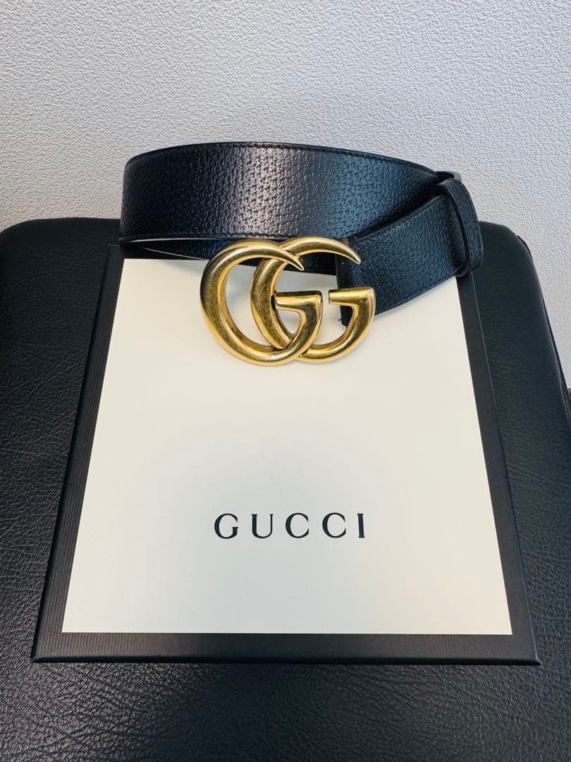 GUCCI グッチ ダブルG バックル ベルト 90cm レザー ブラック