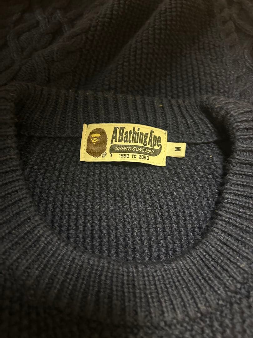 A BATHING APE ケーブルニットセーター M ネイビー