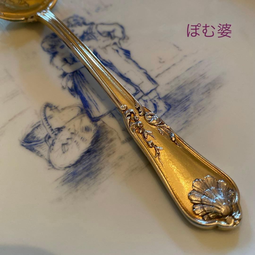 【純銀カトラリー／２点】①米国／フォーク②フランス／アイスクリームスプーン