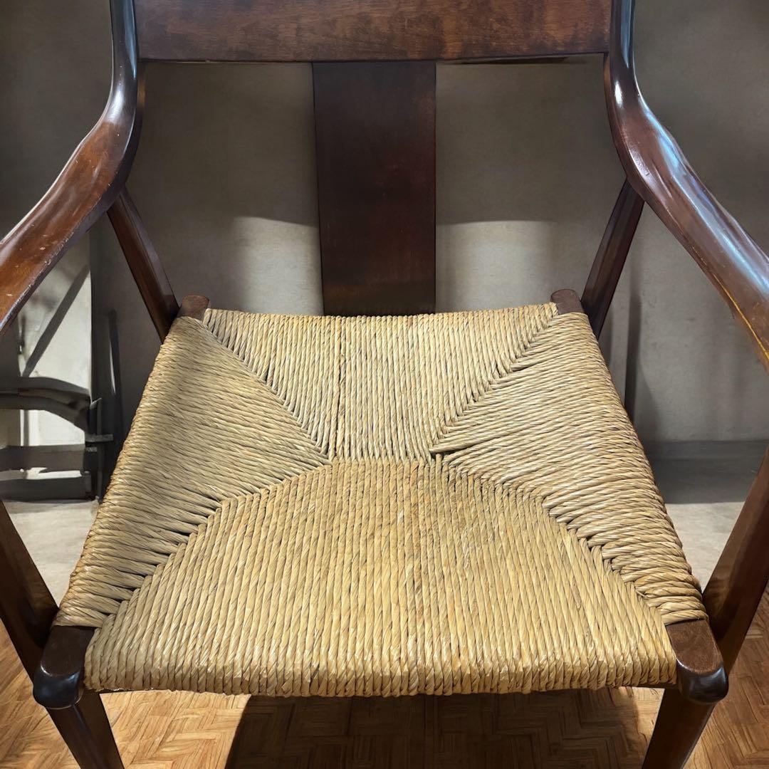 松本民芸 家具 77型 曲肘 ラッシ アーム チェア ①