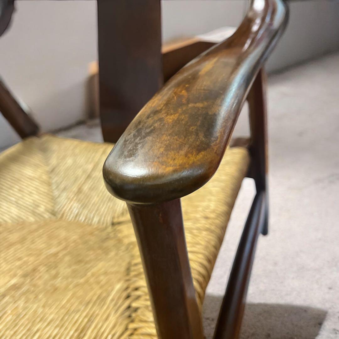 松本民芸 家具 77型 曲肘 ラッシ アーム チェア ①