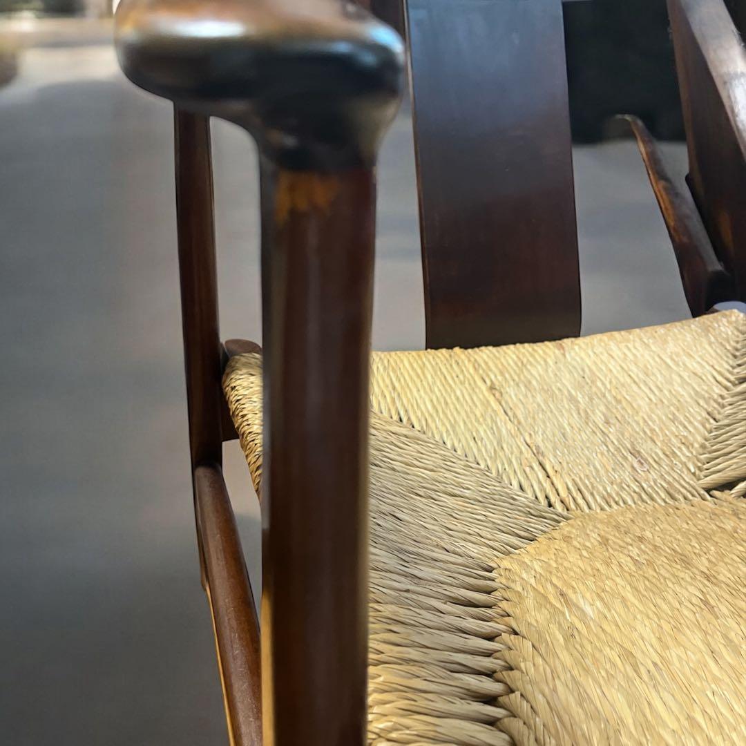 松本民芸 家具 77型 曲肘 ラッシ アーム チェア ①