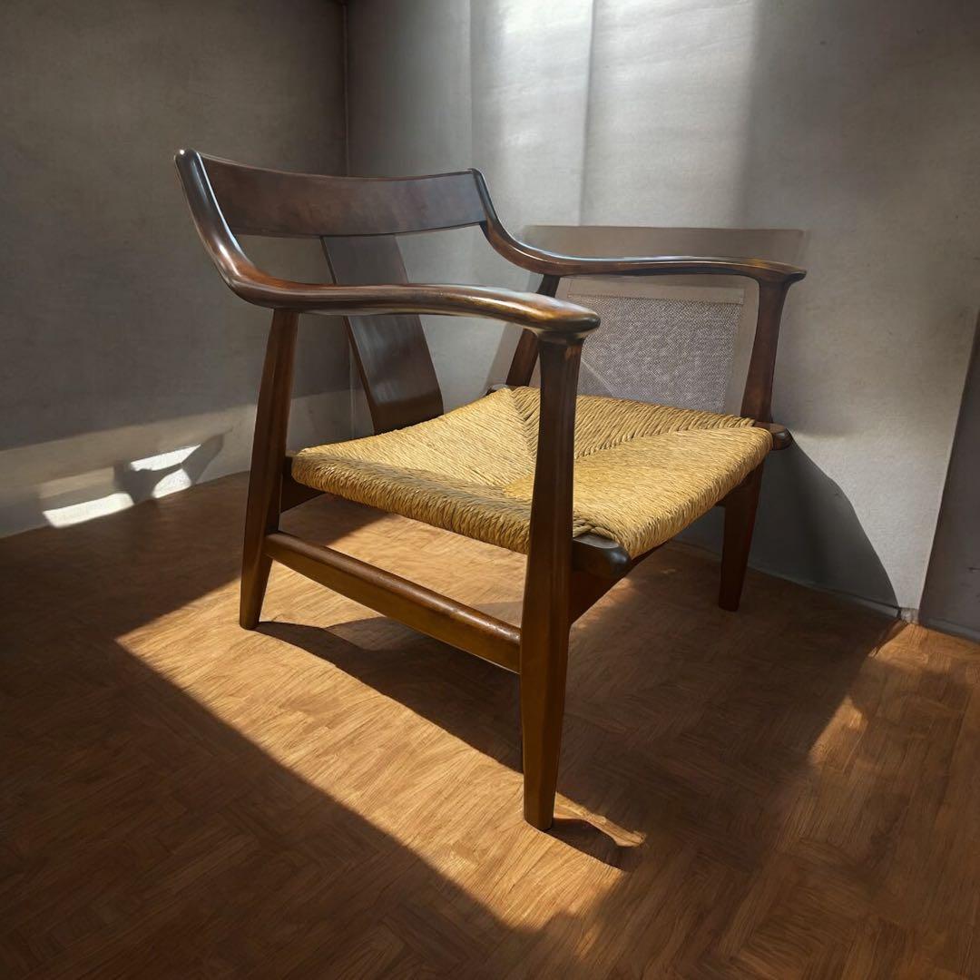 松本民芸 家具 77型 曲肘 ラッシ アーム チェア ①