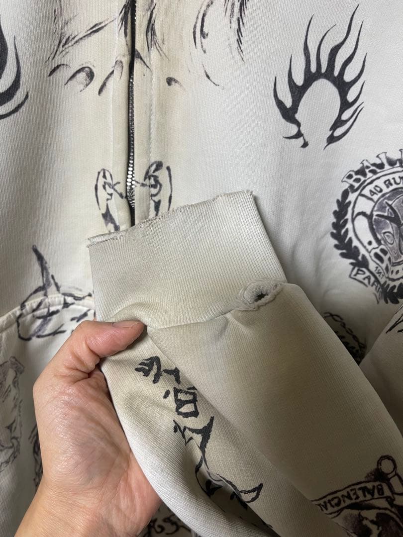 トップス 24SS BALENCIAGA Tatoo Zip Hoodie White S