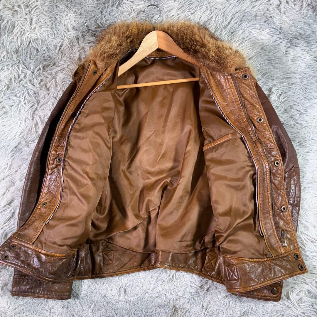 REAL SIMONSy2k カウレザーライダースジャケット ファー 短丈