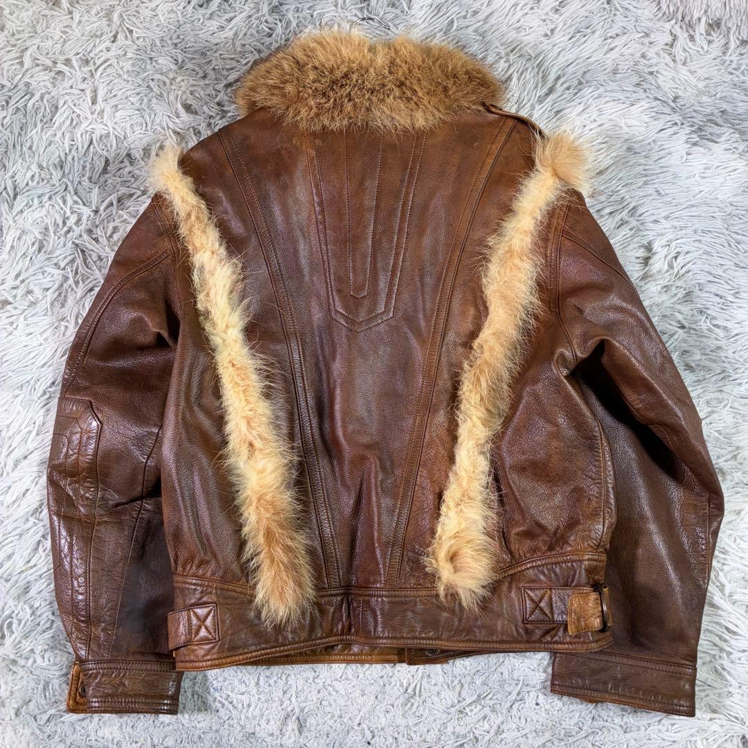 REAL SIMONSy2k カウレザーライダースジャケット ファー 短丈