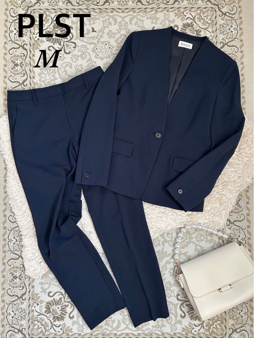 極美品 PLST プラステ セットアップ パンツ スーツ ノーカラー 洗える