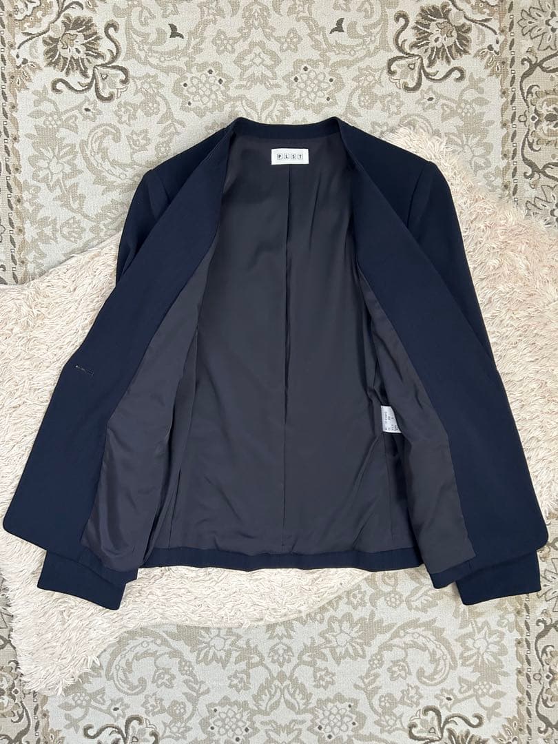 極美品 PLST プラステ セットアップ パンツ スーツ ノーカラー 洗える