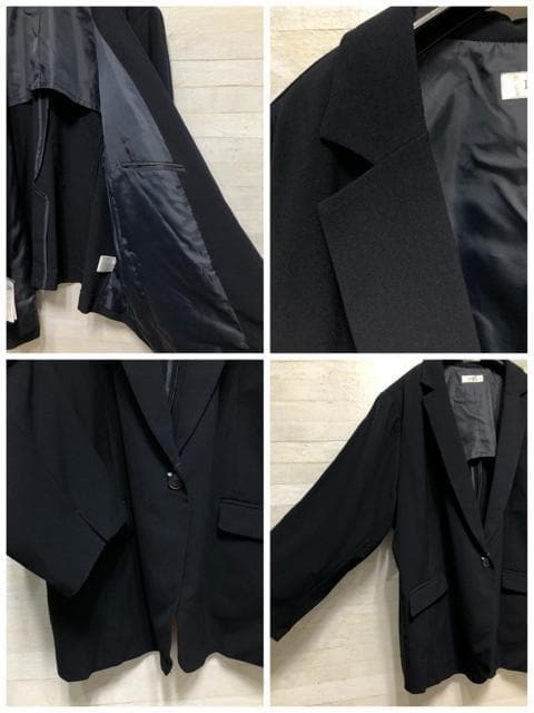 新品☆8L♪紺系無地♪ストレッチ洗えるテーパードパンツスーツ〇G274