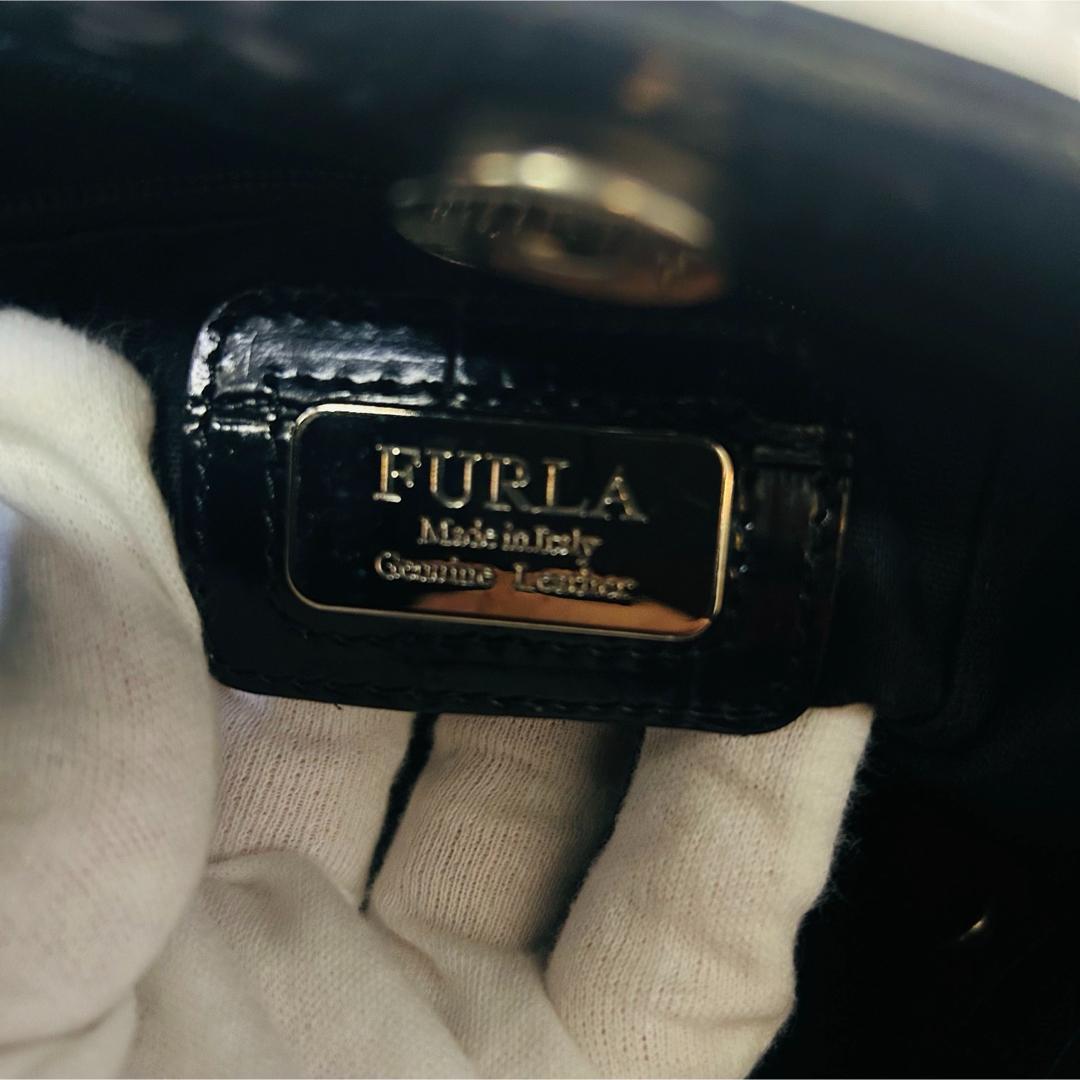 FULRA フルラ 本革 レザーハンドバッグ クロコ型押し ブラック