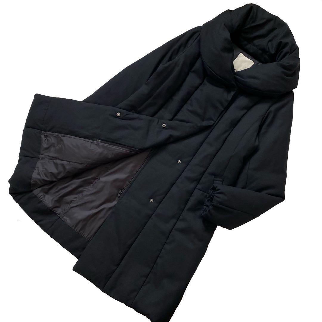美品 自由区 女優襟 ミドルストレッチ ダウンコート 黒 40 オンワード樫山