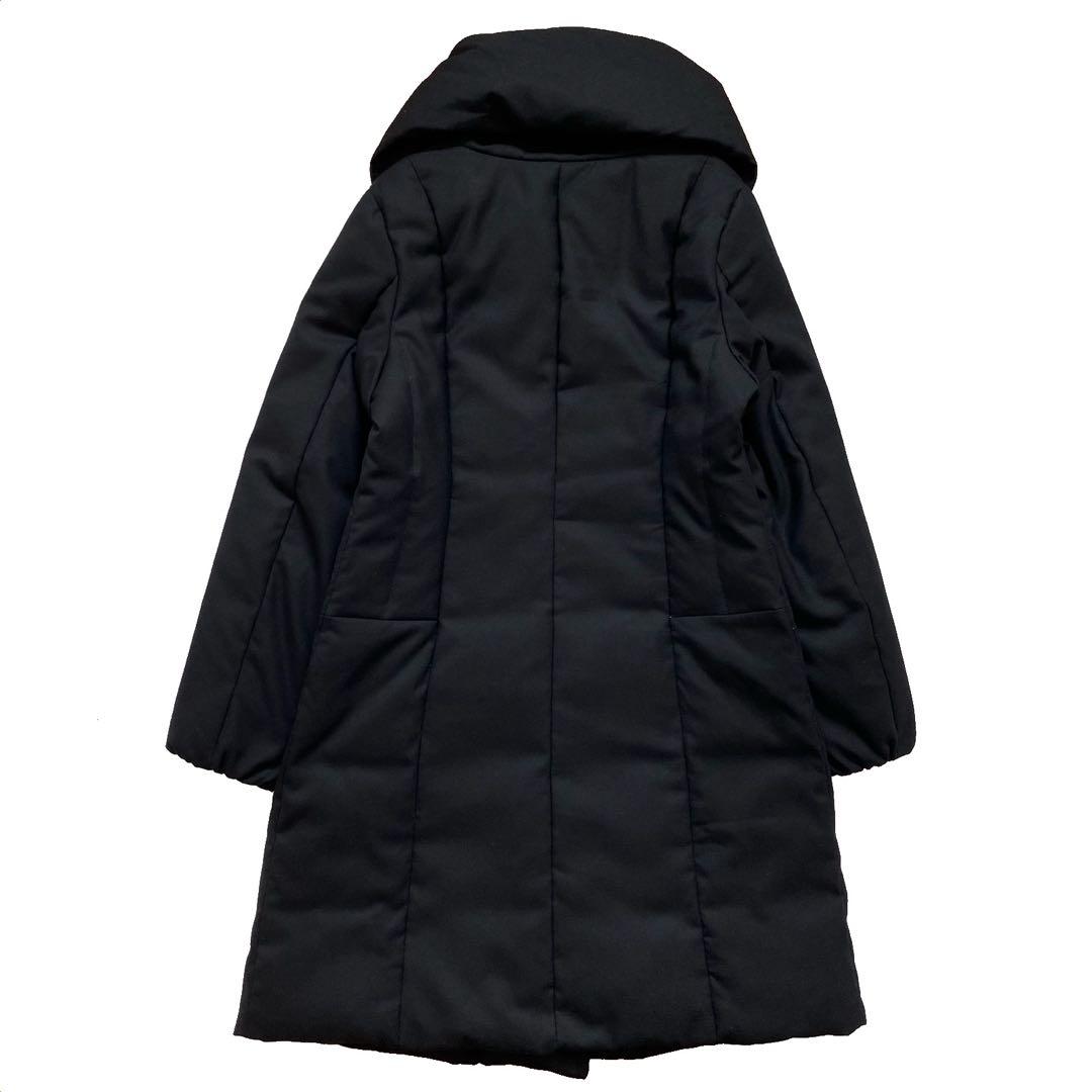 美品 自由区 女優襟 ミドルストレッチ ダウンコート 黒 40 オンワード樫山