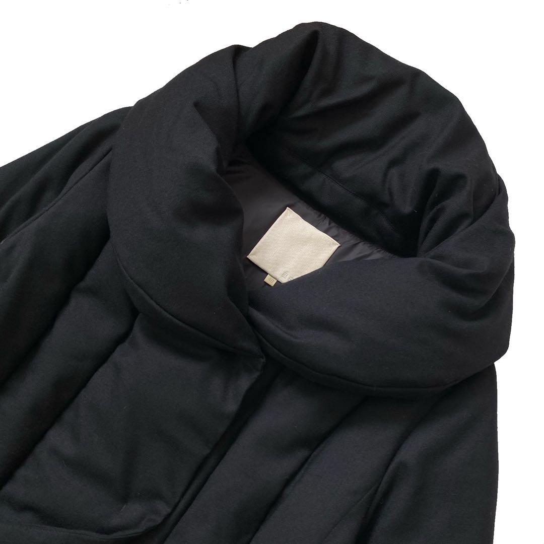 美品 自由区 女優襟 ミドルストレッチ ダウンコート 黒 40 オンワード樫山