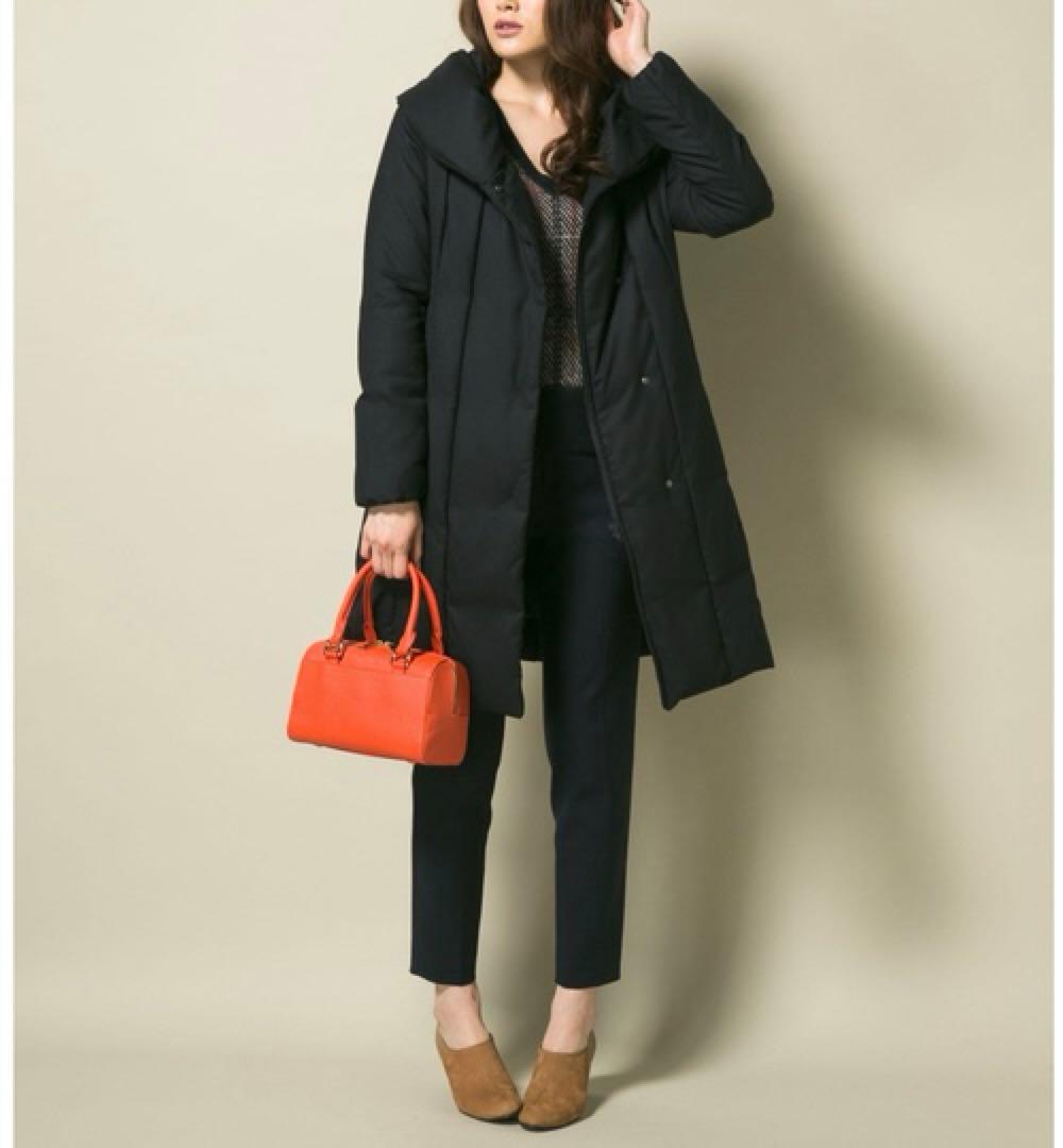 美品 自由区 女優襟 ミドルストレッチ ダウンコート 黒 40 オンワード樫山