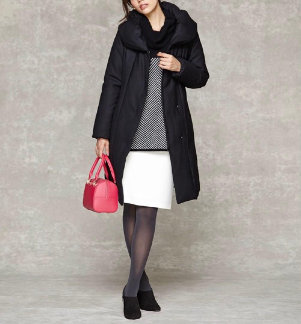 美品 自由区 女優襟 ミドルストレッチ ダウンコート 黒 40 オンワード樫山