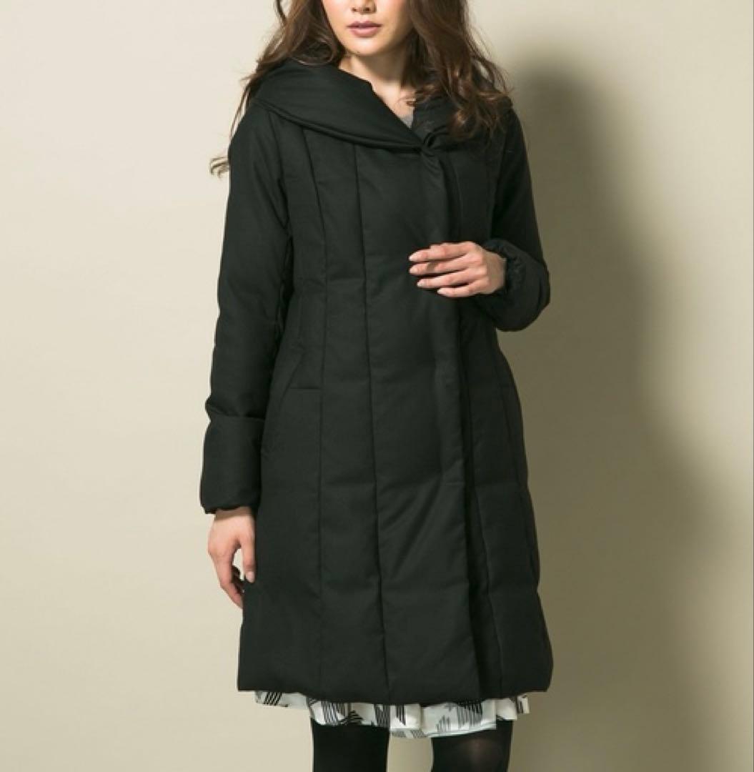 美品 自由区 女優襟 ミドルストレッチ ダウンコート 黒 40 オンワード樫山