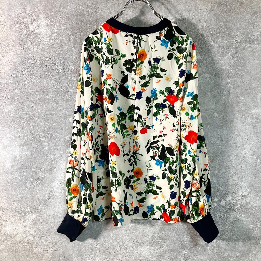NOISE MAKER　ブラウス　アイボリー　ネイビー　花柄　丸ネック　長袖