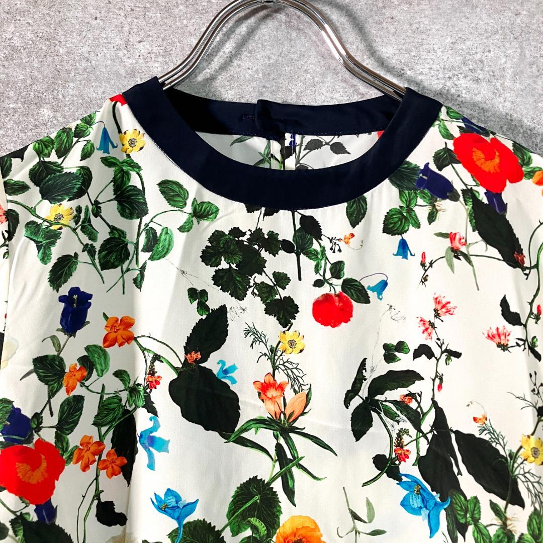 NOISE MAKER　ブラウス　アイボリー　ネイビー　花柄　丸ネック　長袖